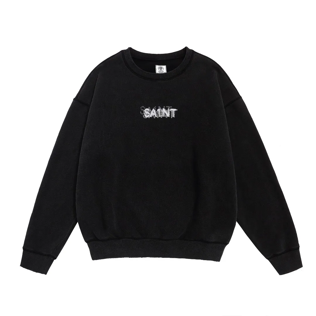 SAINT OF MICHAEL's new CREW SWEAT MX American retro round neck pullover loose velvet distressed washed long-sleeved sweatshirt Fabric: 420g Style number: SM606 Size: S-M-L-XL Color: Black Price: P198
